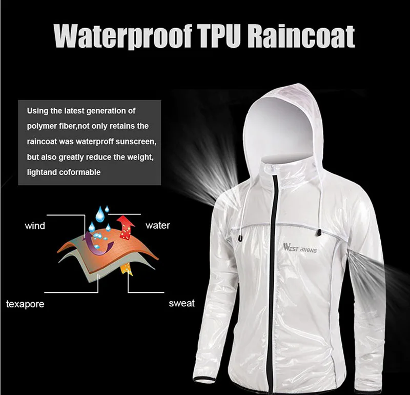 WEST BIKING Cycling Raincoat Windproof Waterproof Jacket  Climbing Windbreaker MTB Road Bike Bicycle Raincoat Cycling Jerseys