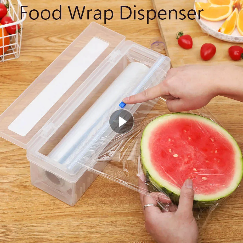 Plastic Food Wrap Dispenser For Kitchen With Slide Cutter Adjustable Cling Film Cutter Preservation Foil Storage Box Kitchen