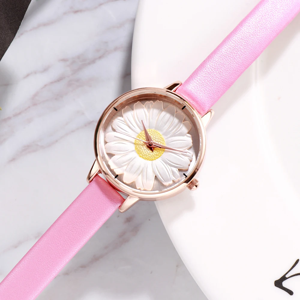GEDI marca relojes de Mujer de cuero Reloj de cuarzo Reloj de pulsera casuales correa de Reloj de Mujer de moda flor Dial