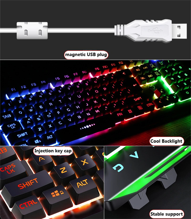 USB Wired Gaming Keyboard Mouse Kit Set Full Size 104 keys Mechanical Feeling RGB for PC Laptop Computer Highend Office Home New