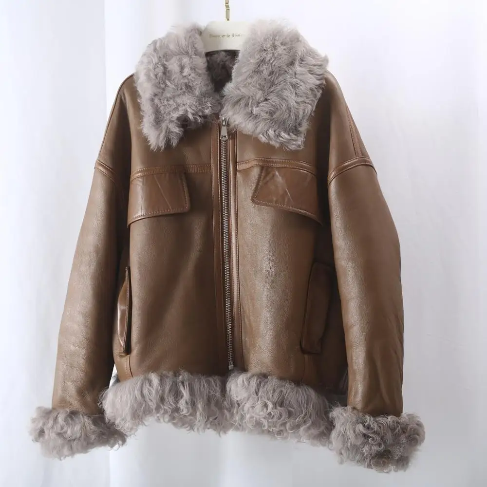 ผู้หญิงสั้นเสื้อขนสัตว์Lamb Fur Coatหัวรถจักรสั้นขนสัตว์Lambขนสัตว์และขนสัตว์All-In-Oneเสื้อแจ็คเก็ตหนังสั้นเสื้อกันหนาว