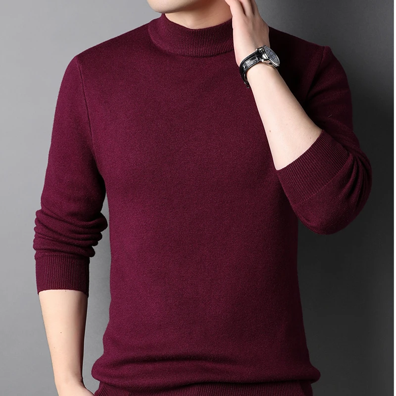 Men\'s Autumn Winter Soft Warm Knitted Sweater Classic Joker Solid Black Mock Neck Long Sleeve Pullovers Man Fashion Casual Tops