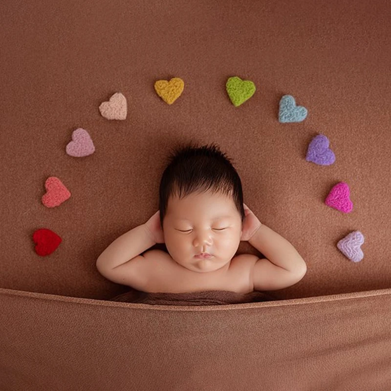 Accesorios de fotografía para recién nacidos, manualidades, fieltro de lana de bebé, arcoíris, estrellas, corazón de amor, decoración para fiesta en casa, accesorios de estudio de fotografía, 7/10 Uds.