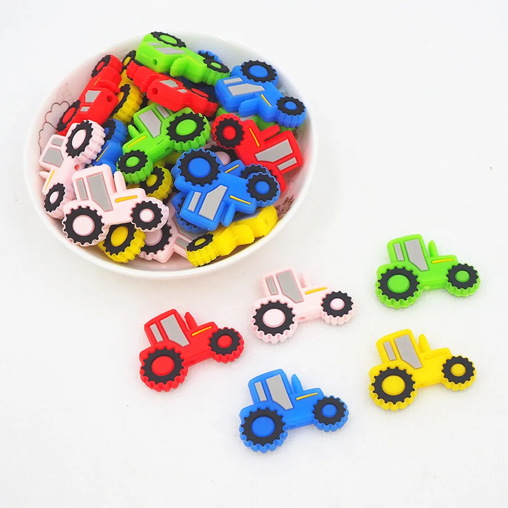 Chenkai 10PCS Baby Silicone Car Beads Cartoon Teething BPA Free For DIY Infant Soothing Pacifier Nursing Bracelet Toys Accessory