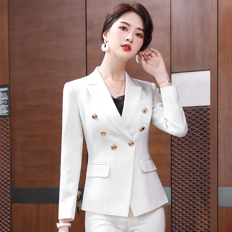 

Women Blazer Coat 2023 Big Brand Full Sleeve Double Breasted Button Slim Blazers Suit Office Lady Casual Business Suit