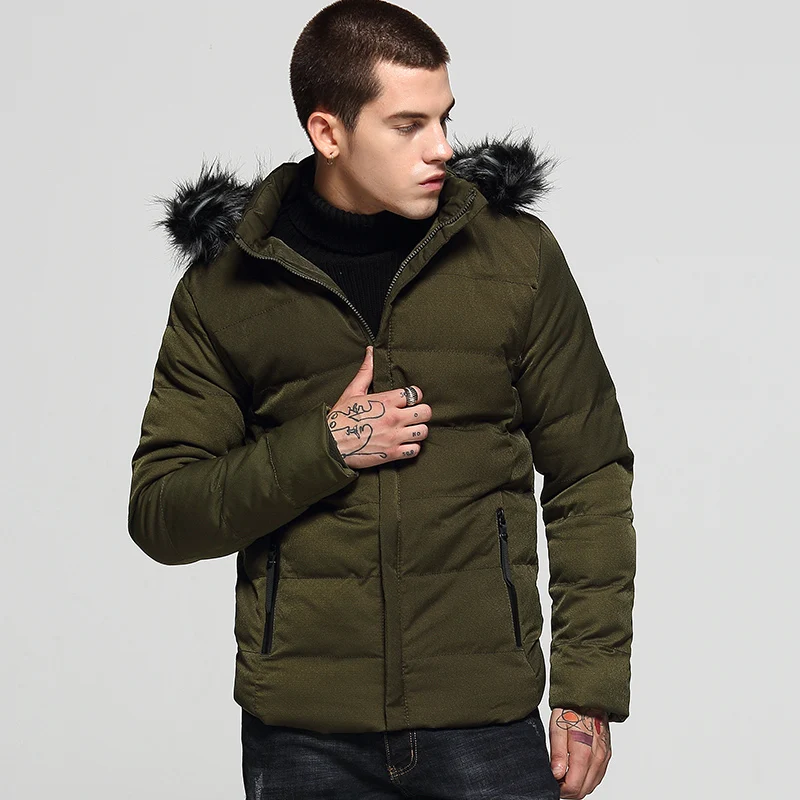 Casaco masculino de inverno, parca de algodão com capuz, jaqueta, estilo britânico, gola de pele, quente, acolchoado