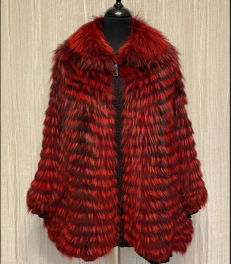 Real Fox Fur Coat for Ladies, Silver Fox, Braided Shawl, European Street Style, Fashion, Winter