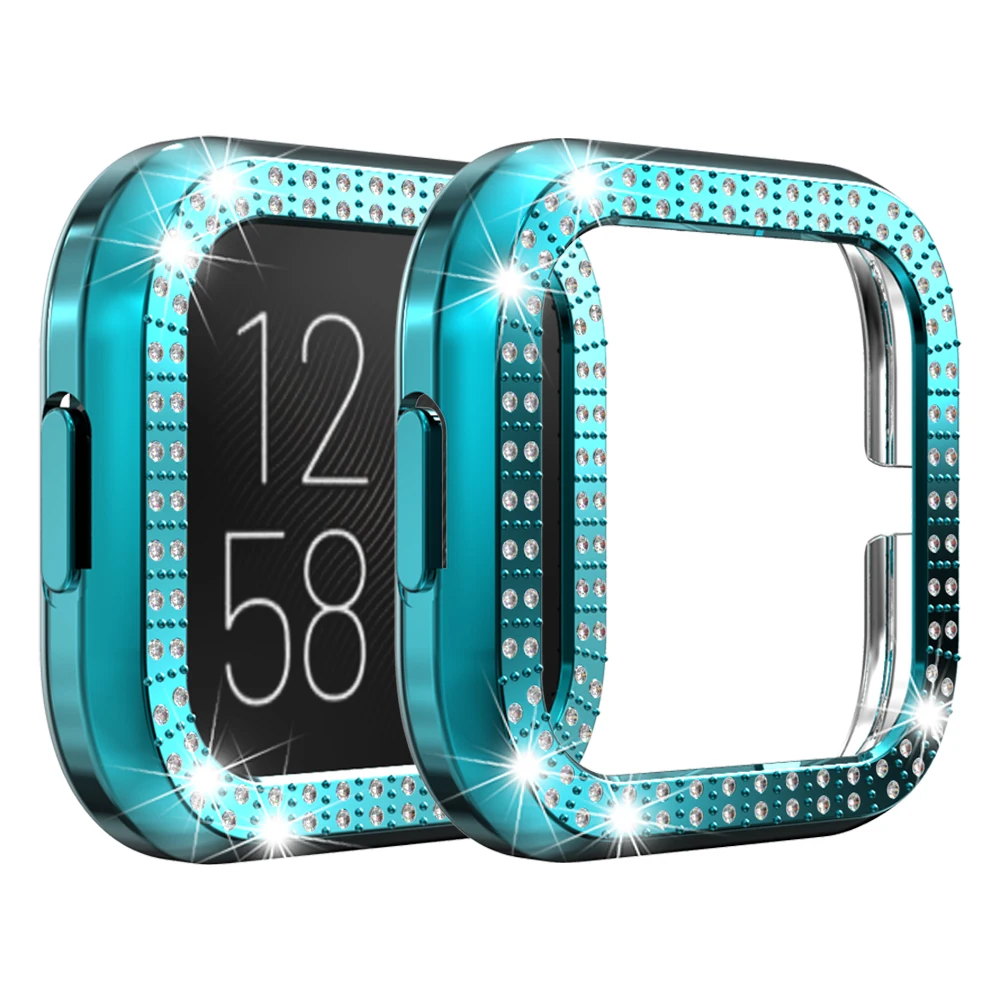 9Pack For Fitbit Versa 2 Screen Protector Bling Crystal Rhinestone Plated Frame Protective Bumper Shell PC Protective foil Cover