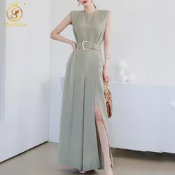 SMTHMA 2022 New Fashion Korean Temperament Slim Waist Split Wide Leg Jumpsuit Women's Sleeveless Summer Monos Mujer