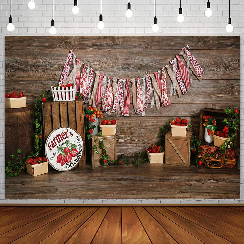 Avezano Baby Shower Backdrops Fresh Strawberry Plank Newborn Birthday Portrait Cake Smash Photography Background Photozone