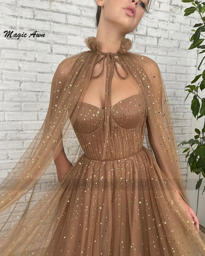 Magia Awn brillante tul estrellado de vestidos de noche con envoltura 2022 ilusión de cariño a-línea Formal ocasión vestidos para las mujeres