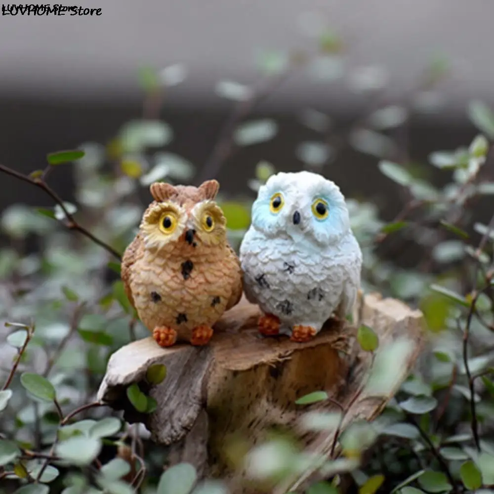 1pcs Owls Bird Animal Figurines Resin Miniatures Craft Bonsai Pots Home Fairy Garden Ornament Decoration Terrarium Decor