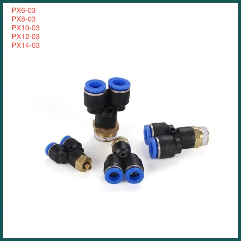 

10-30Pcs/Lot PX6-03 , PX8-03 , PX10-03 , PX12-03 , PX14-03 Y Tee Pneumatic Connector 6,8,10,12,14mm-3/8'' Air Gas Quick Coupling