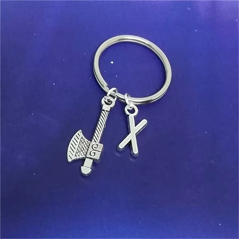 Initial Axe Key Chain, Cool Axe Keyring, Gift for Friends Letter Birthday Gift