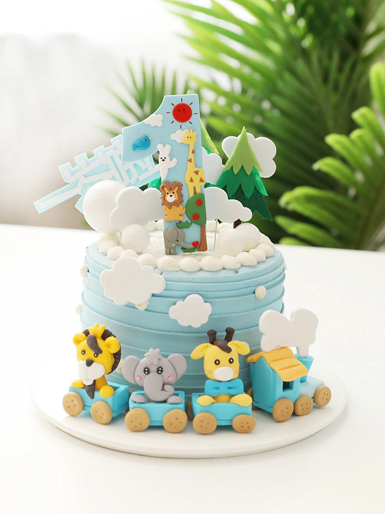 Animal Train 1 Cake Topper Kids 1st Birthday Party Decoration Boy Prince One Year Old First Birthday Cupcake Cake Toppers image 2
