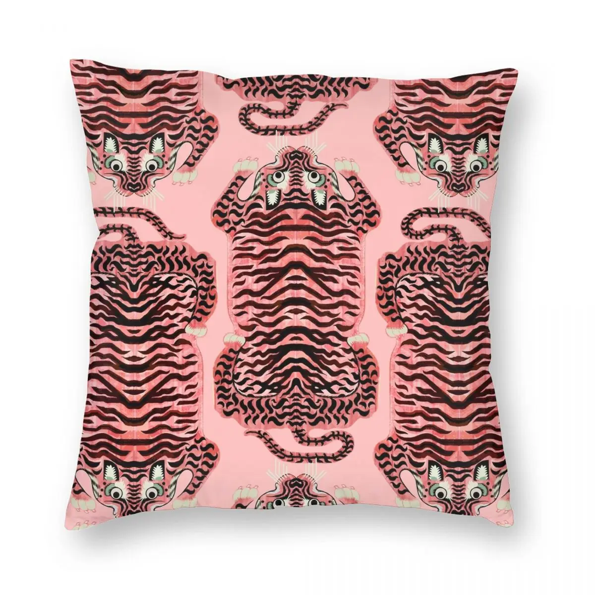 Pink Tibetan Tiger Rug Square Pillowcase Polyester Linen Velvet Printed Zip Decorative Throw Pillow Case Sofa Cushion Cover