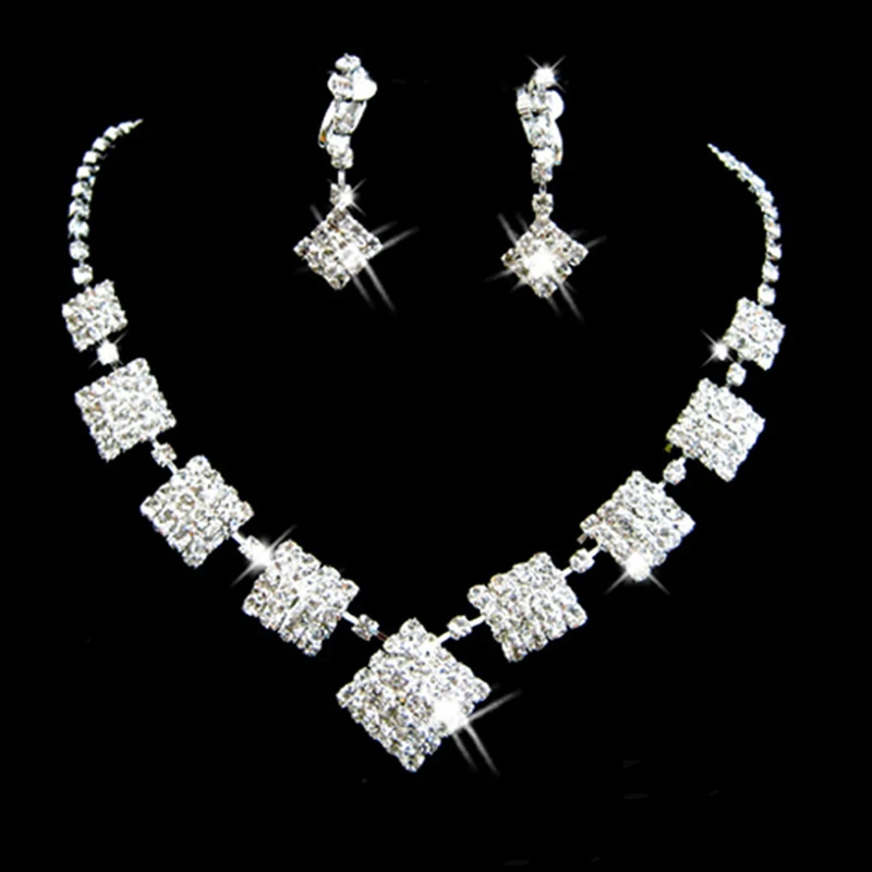 AINAMEISI Luxury Crystal Bridal Jewelry Sets Rhinestone Silver Plated Wedding Acessories Charm Necklace Earrings Sets For Women