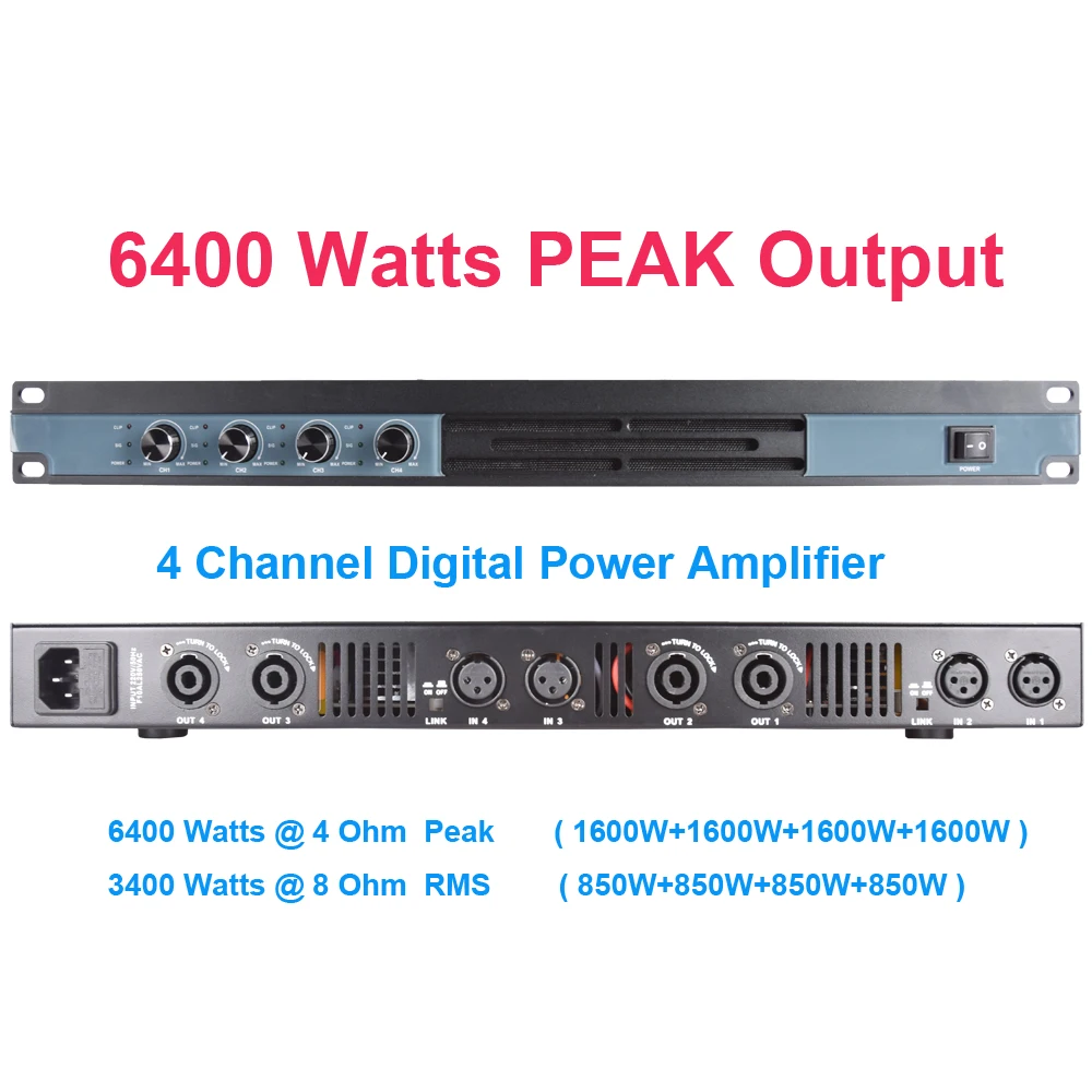 MiCWL 6400W Digital Power Amplifier 4 Channel 5200 Watts 2 Power Versions Speaker PreAMPs AMP Blue Orange