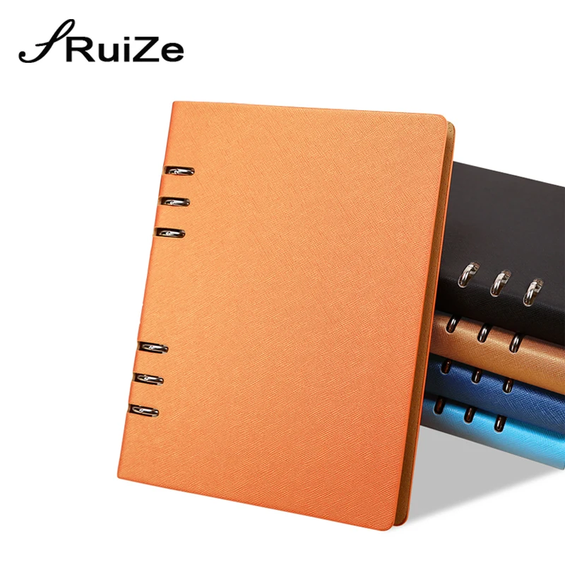 RuiZe Hard Cover A5 Leather Notebook Organizer Planner Ring Binder Loose Leaf Note Book Refill Office Stationery gift Print Name