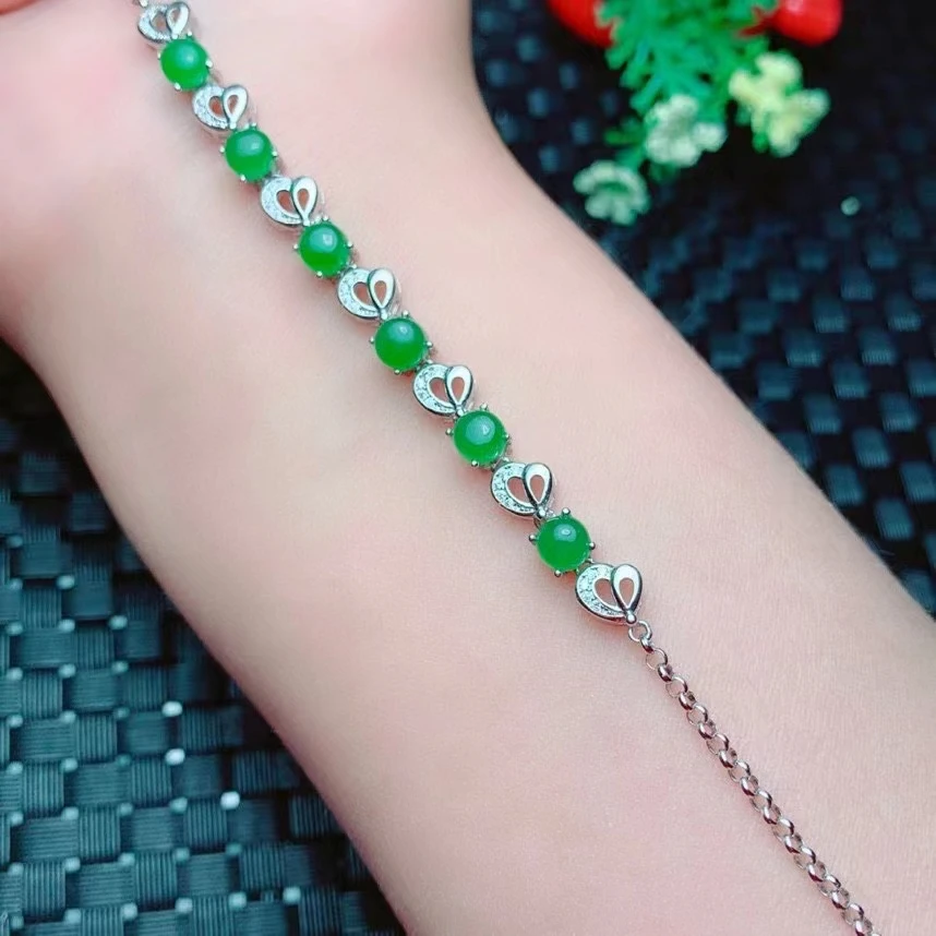 KJJEAXCMY fine jewelry 925 sterling silver inlaid Natural Jasper women fresh elegant OL style round gem hand bracelet support de