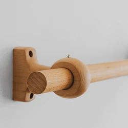 Natural Beech Curtain Rod Solid Wood Roman Rod Japanese Wooden Curtain Track Bracket Rings Accessories Customized Home Decor