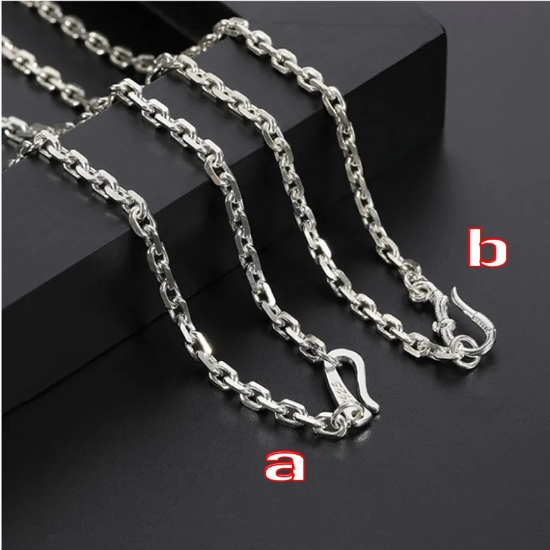 Real pure s925 silver Man and Woman necklace fashion car flower cross necklace 4mm retro long sweater chain new