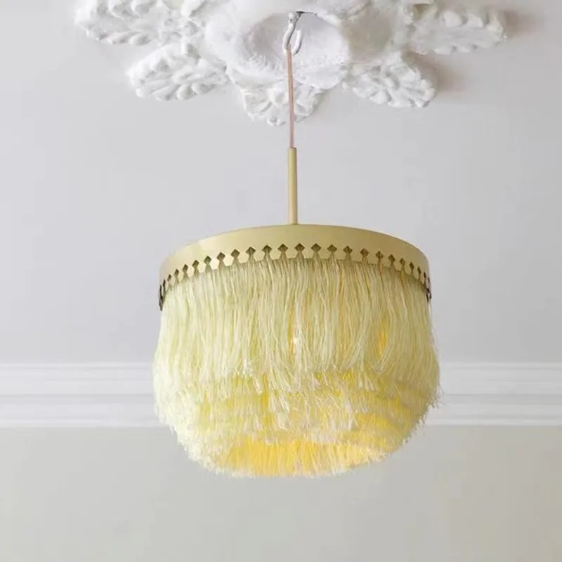 Fringe Pendant lamp Post-modern Pink Cotton Line Lights Princess Room Decorative Art creative lamp Restaurant girl pendant light image 3