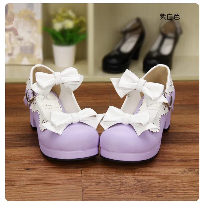 Japanese round head sweet Lolita shoes lace bow thick with princess dress maid shoes  Bowknot Princess Kawaii Girl Women Shoes