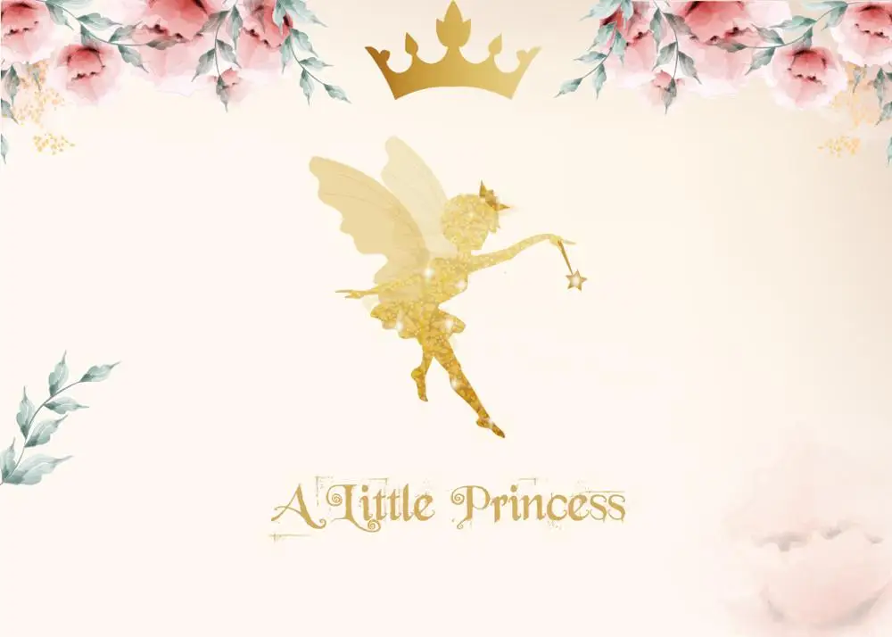 Capiscoการถ่ายภาพฉากหลังGolden Fairyเล็กๆน้อยๆเจ้าหญิงวันเกิดดอกไม้สีน้ำพื้นหลังPhoto Studio Prop