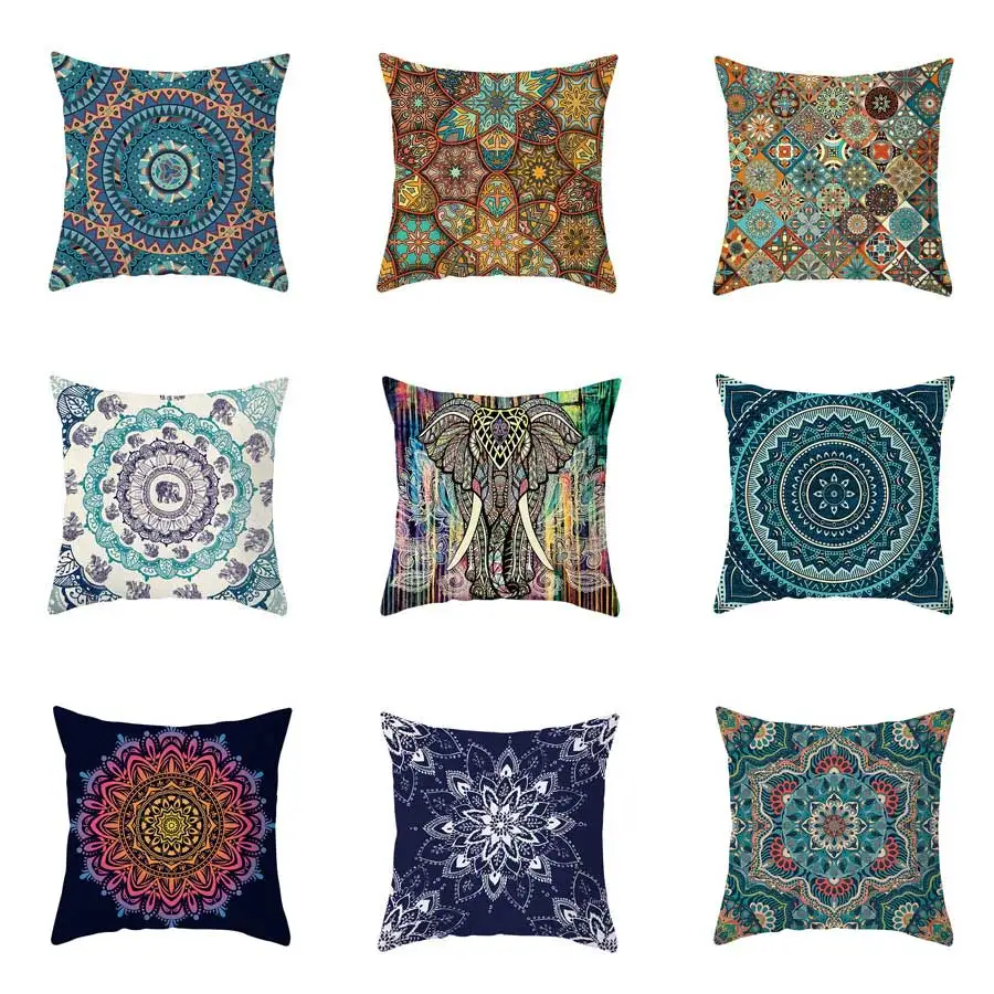 Funda de almohada decorativa con diseño de Mandala, funda de almohada con diseño de elefante de la India, kussensloop
