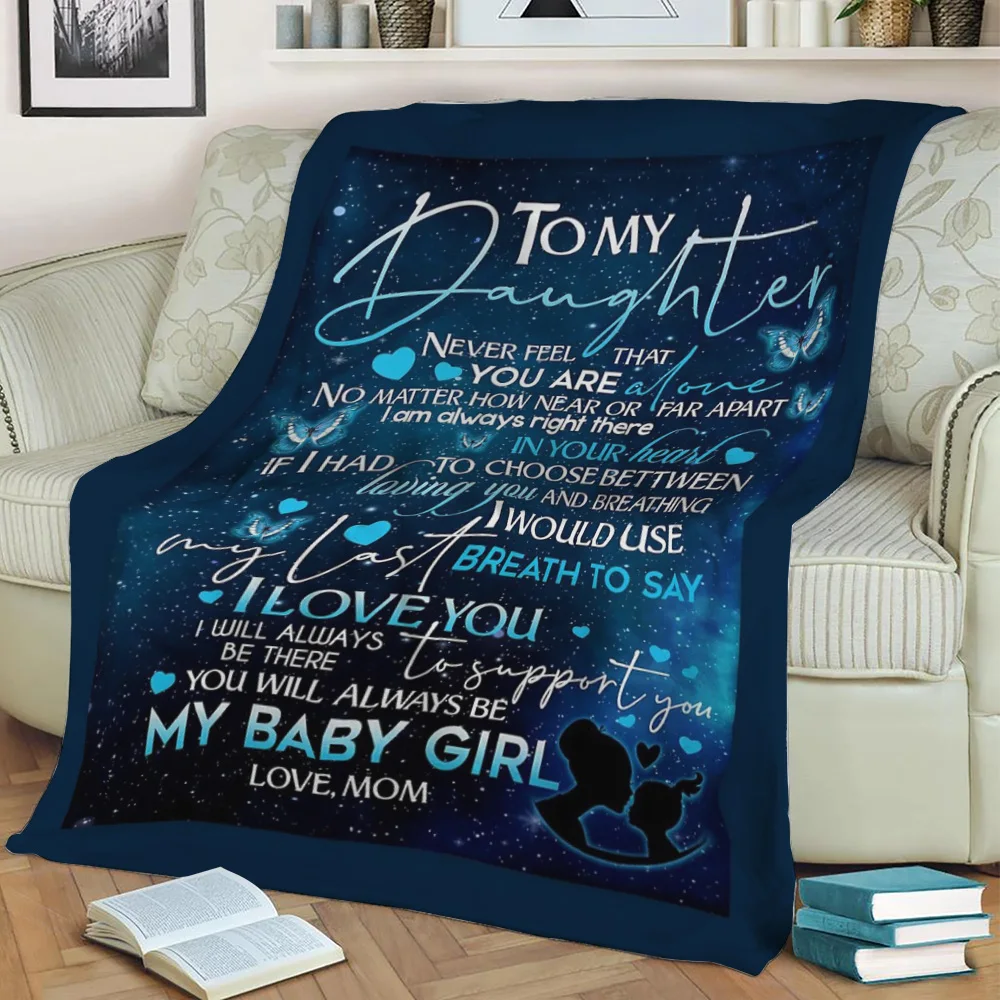 Letter Dad Mom To Daughter Soft Blanket Warm Plaid on The Sofa Children's Blanket for Living Room Sherpa Fleece Throw Blanket