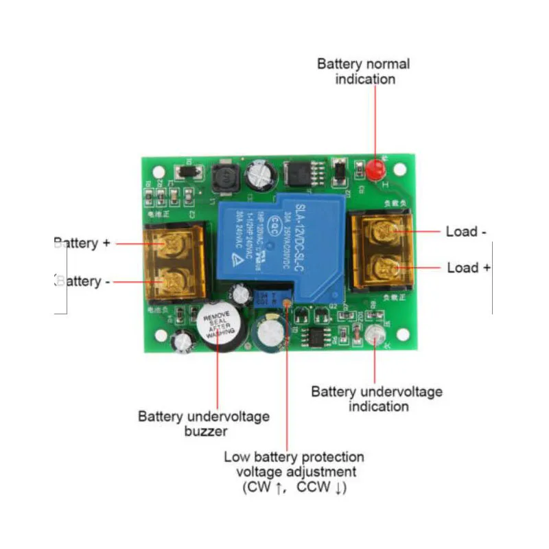 DC 12V 24V 36V 48V 30A CAR battery anti over-discharge protection board W delay alarm FOR LifePo4 Lithium Lead acid cells