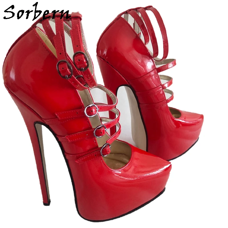 Sorbern 6 Straps Women Pump 22Cm High Heel Pointed Toe Platform Stilettos Transfer Guys Lady Club Footwear Custom Colors