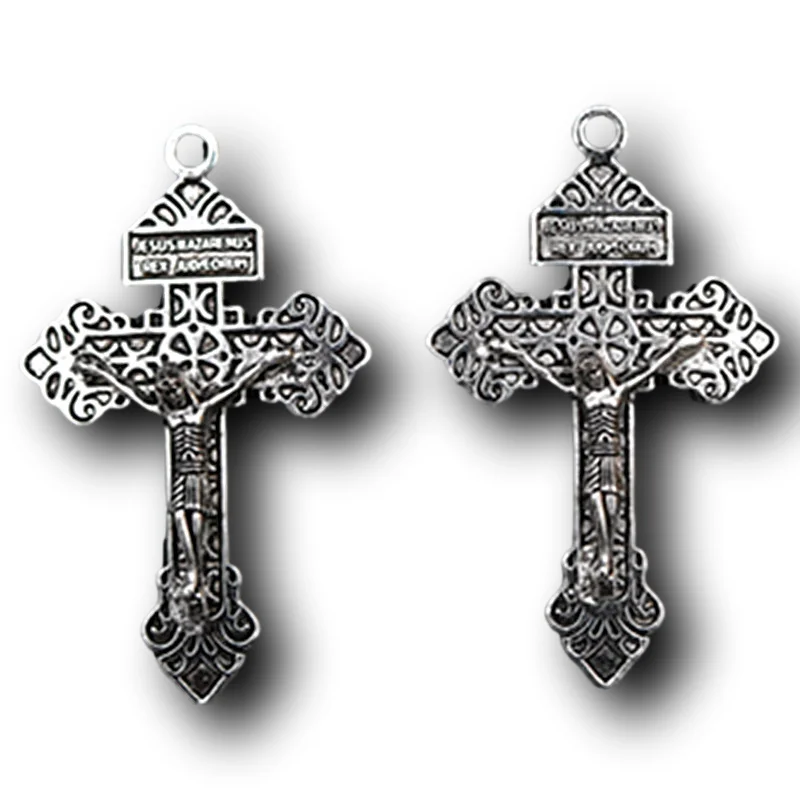 4pcs Silver Plated Metal Vintage Jesus Cross Charm Religious Necklace Bracelet DIY Handmade Jewelry Alloy Pendant 55*34mm A1558