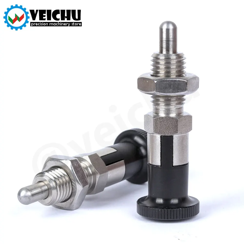 VCN210-CNK Stainless Steel Self-Lock Indexing Plungers Black Aluminum Knob Spherical Shape Locating Pins With Nut