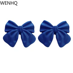 WENHQ Blue Bowknot Stud Earrings for Women Girl Party Birthday Fashion Clip on Earrings No Pierced Cute Cuff Ear Clip Earrings