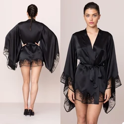New Short Night Robes Custom Made Long Sleeves Lace Plus Size Nightgowns Robes Women Sleepwear Celebrity Dress
