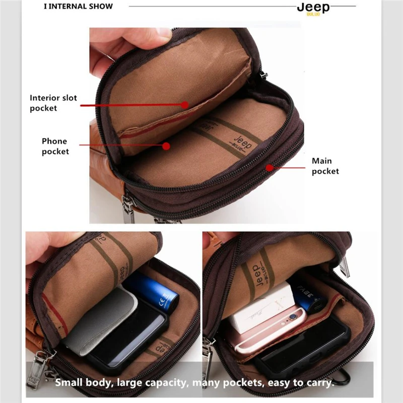 JEEP BULUO Multi-function Small Sling Chest Bag gambe marsupio per uomo New Fashion Casual Crossbody Men Messenger Bags