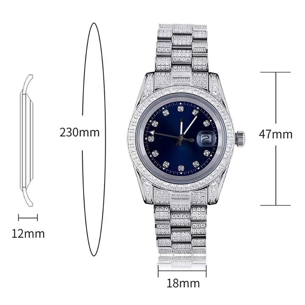 TOPGRILLZ Iced Presidential Mens Watch Luxury 18K White Gold stainless steel Watch with zirconia