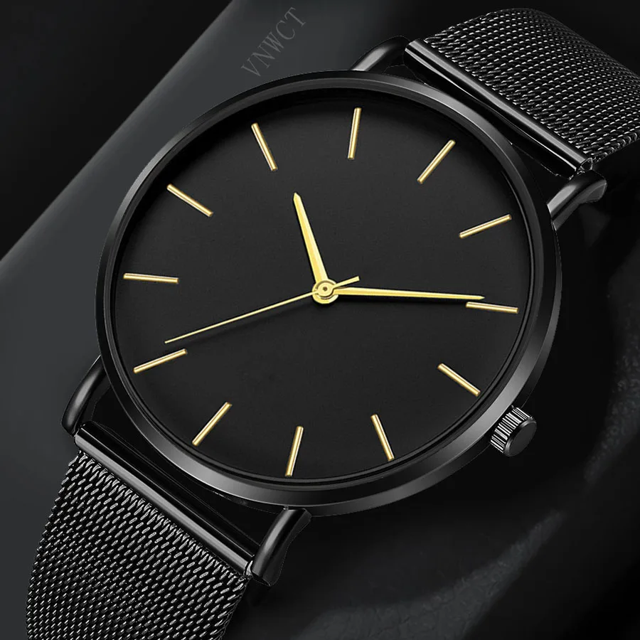 

The New! !Fashion Mens Watches Ultra Thin Quartz Watch Men Casual Slim Mesh Steel Waterproof Sport Watch Black Relogio Masculino