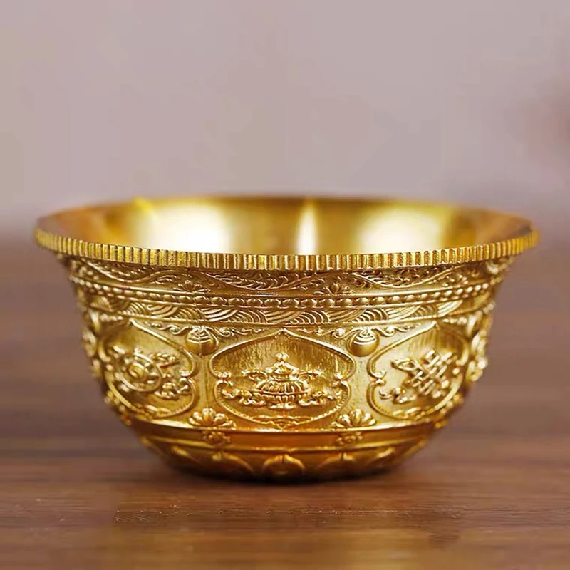 Gold Mini Brass Drinking Bowl, Auspicious Tibetan Tribute, 25ml, Engraving Holy Water Cup, Buddhist Bowl, Home's Gift