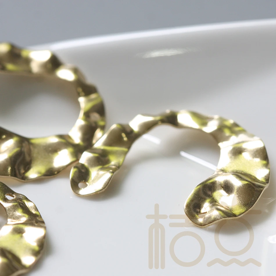 DIY Supply-Premium Plated Solid Brass Finding Waved-Textured Link - U Shape with 3 Holes - 30x25mm (4183C)
