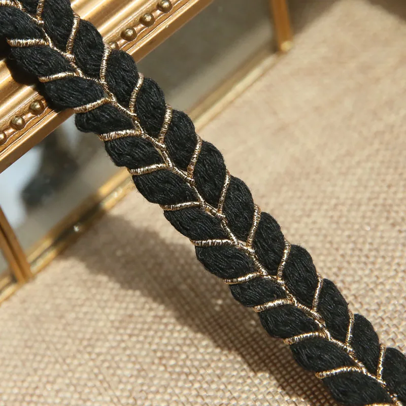 3M 1.5cm Wide Gold Line Cotton Braid Webbing Lace Ribbon Twisted Rope DIY Scarf Jewelry Apparel Home Crafts Sewing Accessories