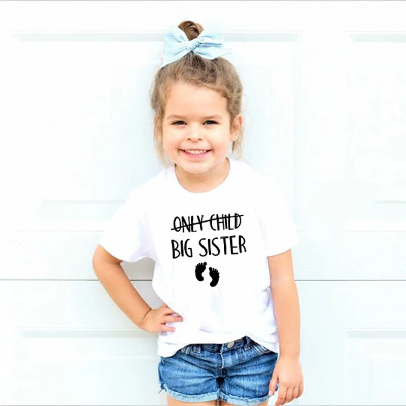 

Only Child Big Sister Kids Short Sleeve T Shirt Big Girl Announcement Mom To Be Pregnancy Funny Shirt Girls Casual Tees BAL644