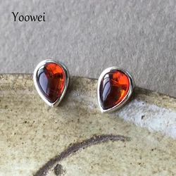 Yoowei 7 Colors Baltic Amber Earrings for Women 8*6mm Tiny Teardrop Oval Genuine Natural Ambar Stud Earrings Jewelry Wholesale