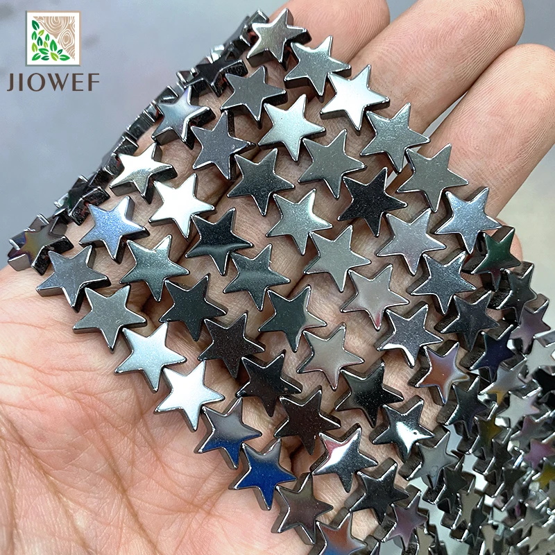 4/6/8/10mm Natural Hematite Flated Five Pointed Star Loose Beads for Jewelry Making DIY Handmade Bracelet Accessories 15'' Inch