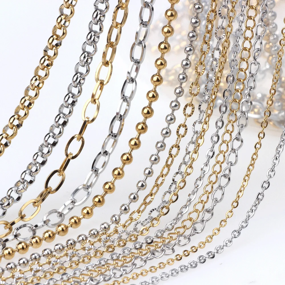 High Quality Various Styles of Stainless Steel Charm Chain Plating True Gold Link DIY Anklet Necklaces Bracelet Jewelry Making