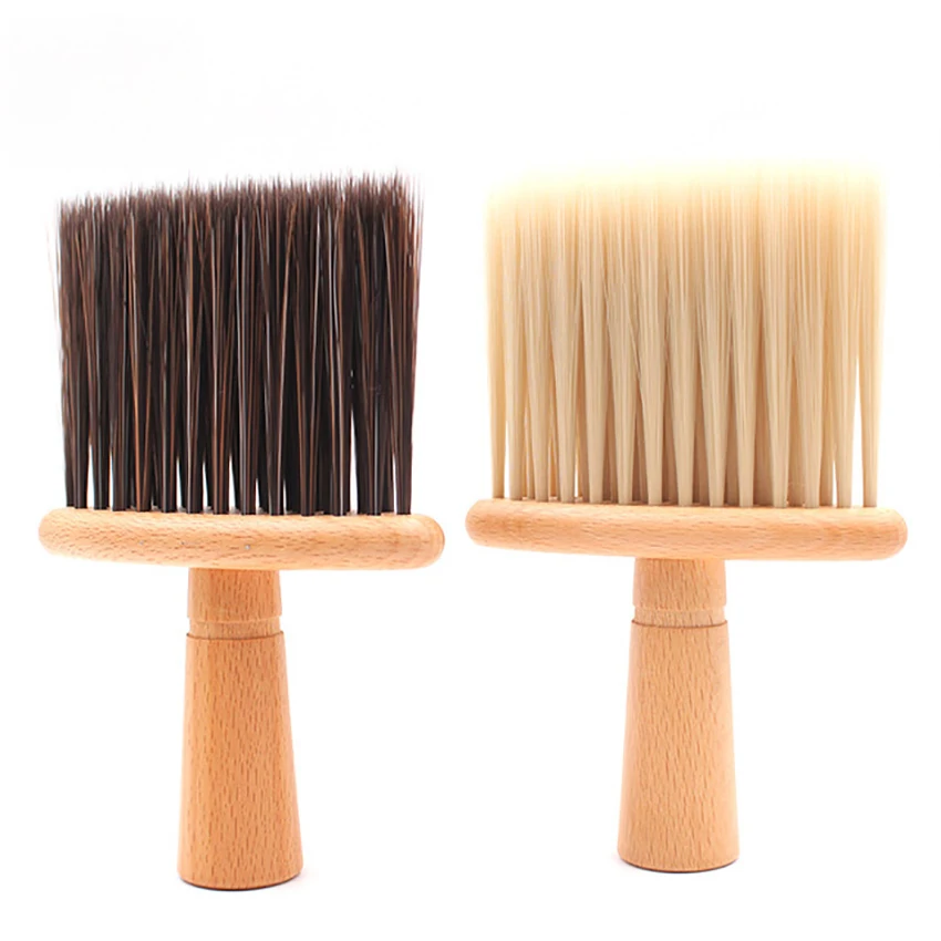 Neck Duster Brush for Hair Cutting, Soft Neck Cleaning Brush Professional Barber, Sharpened Fiber Bristles, Wooden Handle