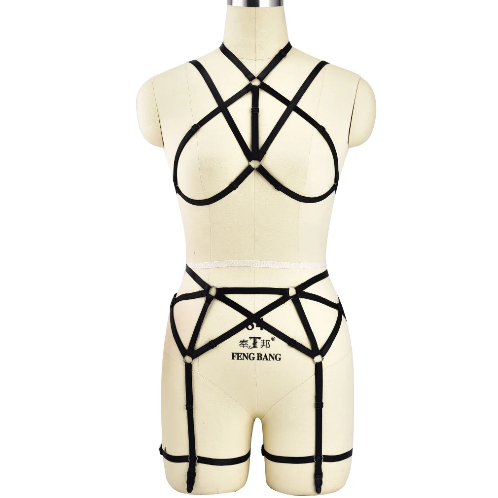 

Sexy Harness Cage Bra Goth Body Stockings Bondage Erotic Lingerie Harness Suspenders Belt Club Wear Full Body Harness For Women