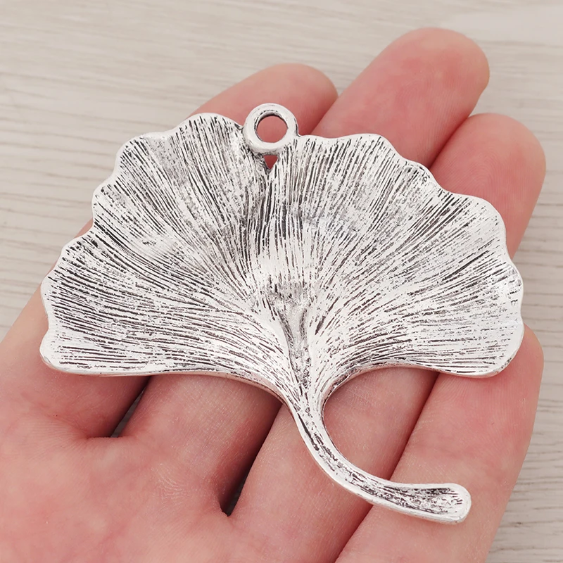 3 x Tibetan Silver Large Ginkgo Biloba Leaf Charms Pendants For DIY Necklace Jewelry Making Accessories 71x67mm